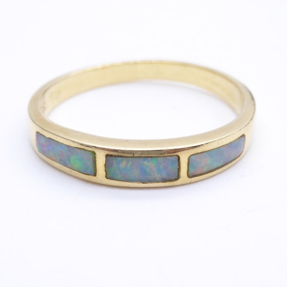 Vintage 18ct Yellow Gold Opal Band Ring – Size M