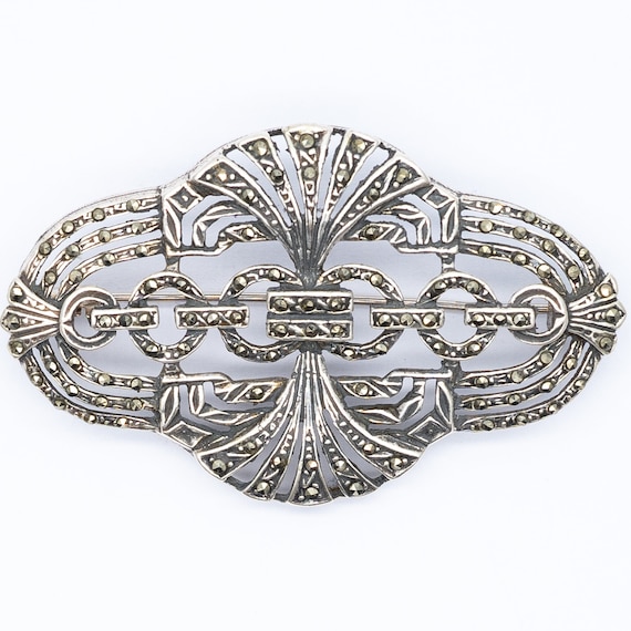 Vintage French Art Deco Sterling Silver Marcasite Brooch
