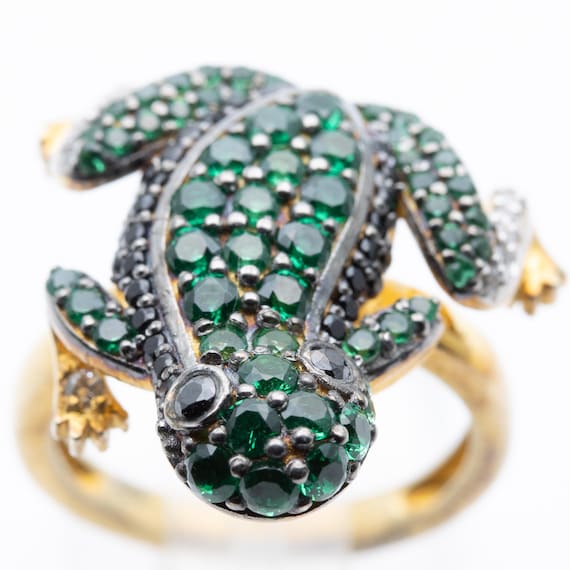 9ct Gold on Silver Gemstone Frog Ring – Size I