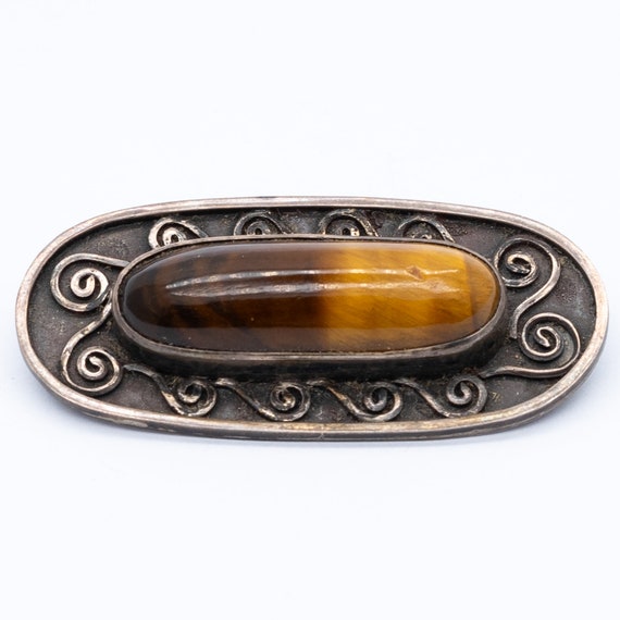 Vintage Sterling Silver Tigers Eye Studio Art Brooch