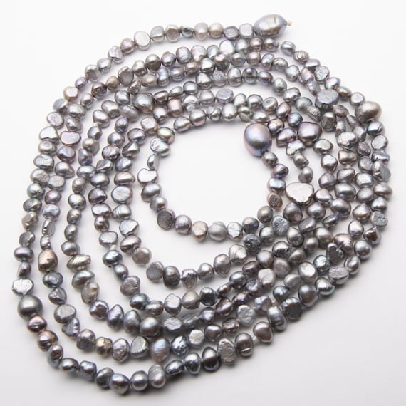 Double Strand Black Freshwater Cultured Pearl Tassel Opera Necklace