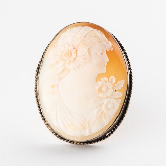 Antique Victorian Sterling Silver Cameo Brooch