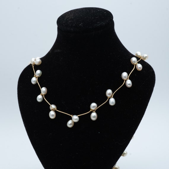 Vintage 14ct Yellow Gold Cultured Pearl Bridal Wedding Collar Necklace