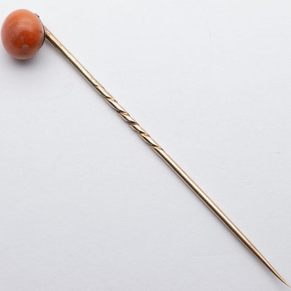 Antique Victorian Gold Coral Stick Cravat Tie Pin