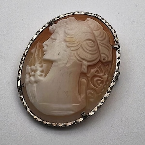 Vintage C1950s Sterling Silver Cameo Pendant Brooch