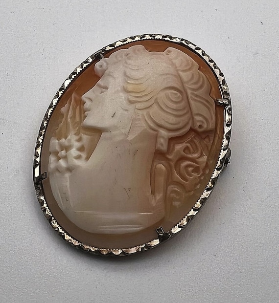 Vintage C1950s Sterling Silver Cameo Pendant Brooch