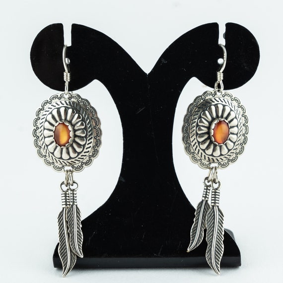 Vintage Navajo Conch Earrings - Sterling Silver Ammolite