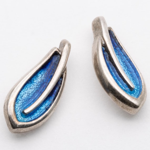 Vintage Ortak Orkney Scottish Silver Enamel Leah Stud Earrings
