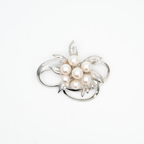 Vintage C1950s Sterling Silver Cultured Akoya Pearl Brooch