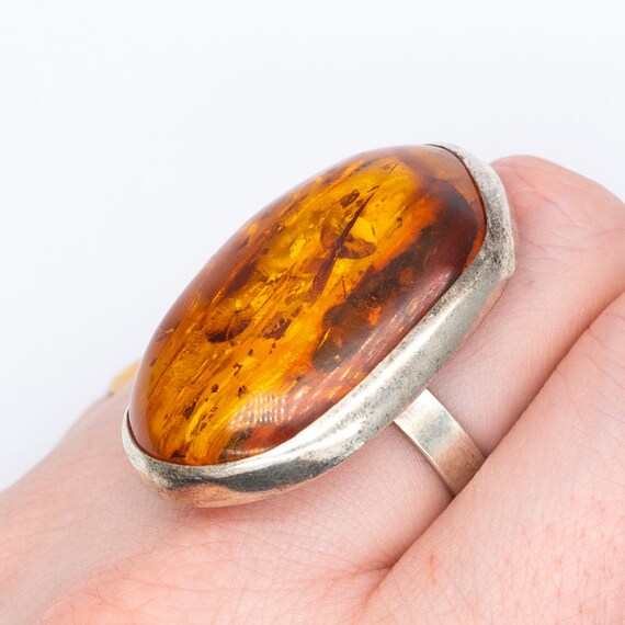 Vintage Polish Baltic Amber Sterling Silver Amber Ring – Size R