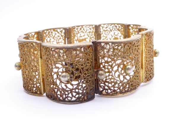 Vintage C1940s Continental Silver Gilt Filigree Bracelet