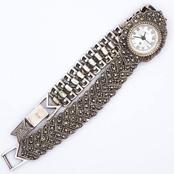 Silver Marcasite Wrist Watch - Working