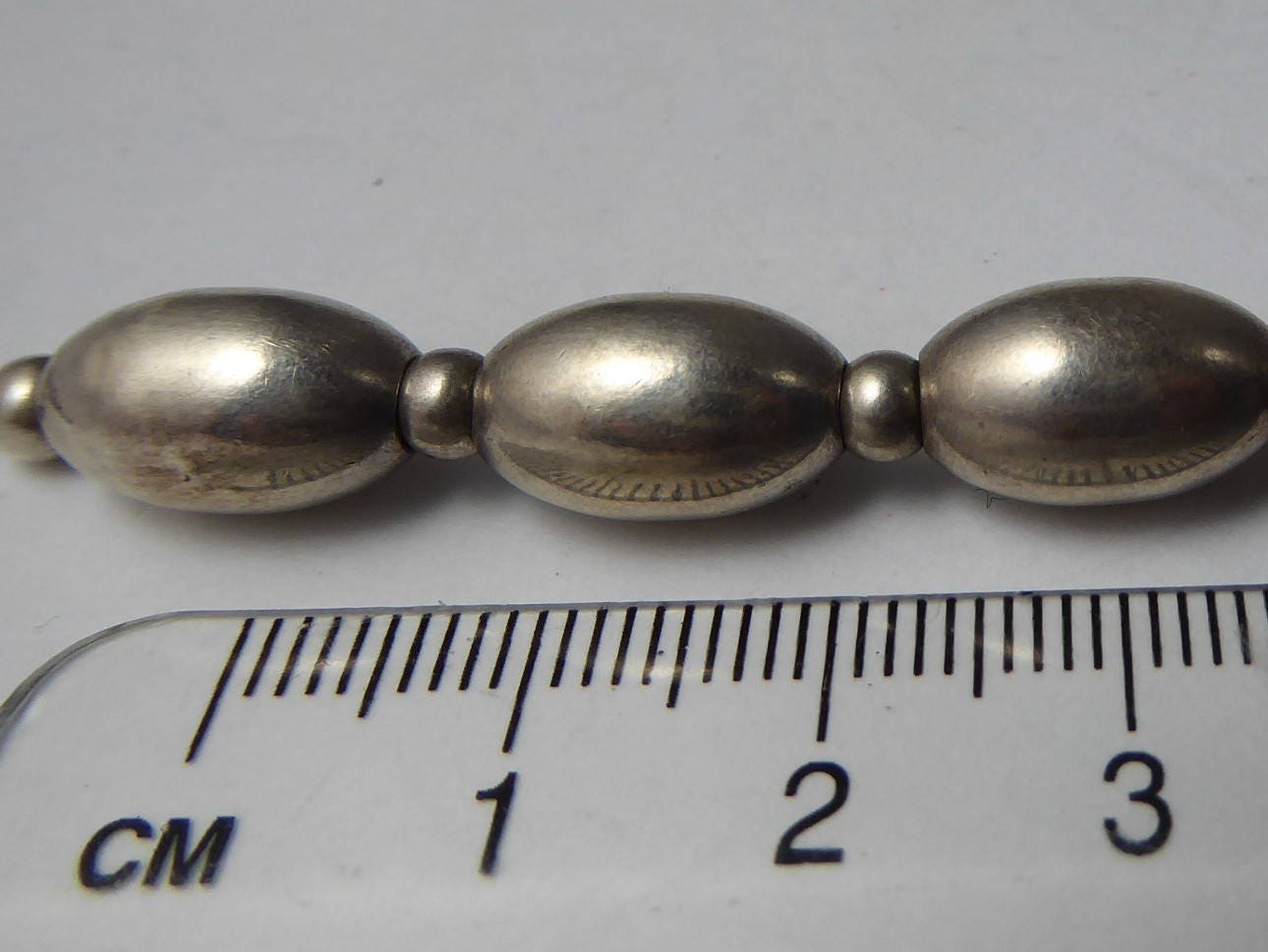 Vintage Sterling Silver Oval Bead Necklace on Box Chain