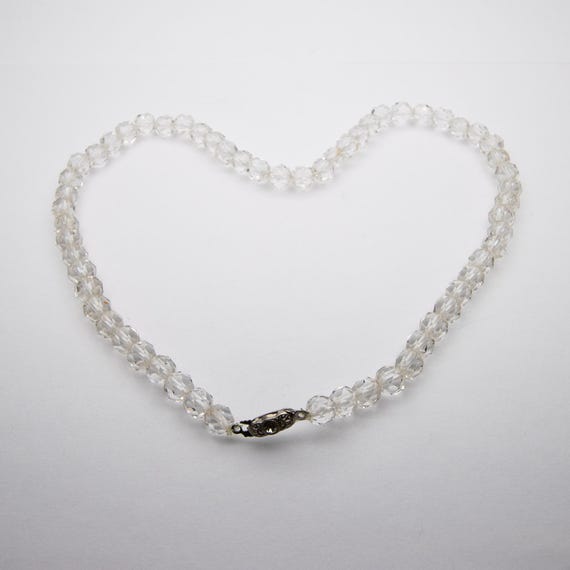 Vintage Retro Facetted Rock Crystal Quartz Bead Necklace