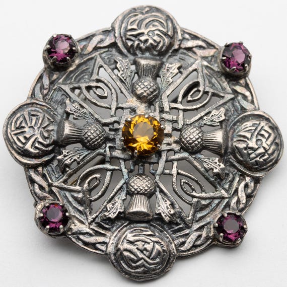 Vintage Scottish Sterling Silver Celtic Paste Brooch