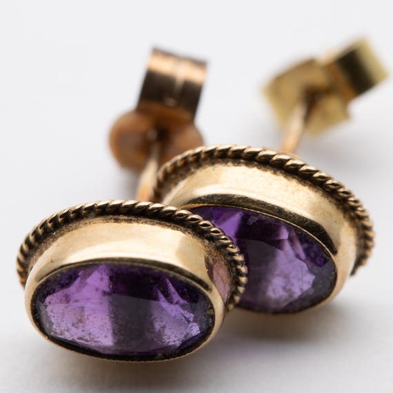 Vintage 9ct Yellow Gold Amethyst Stud Earrings