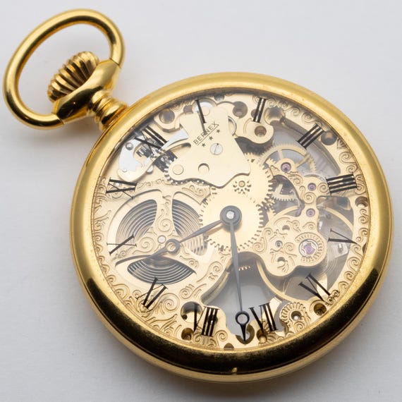 Vintage Bernex Gold Plated Skeleton Pocket Watch