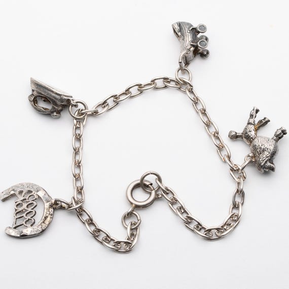 Vintage Sterling Silver Charm Bracelet – Poodle, Iron, Pram, Good Luck