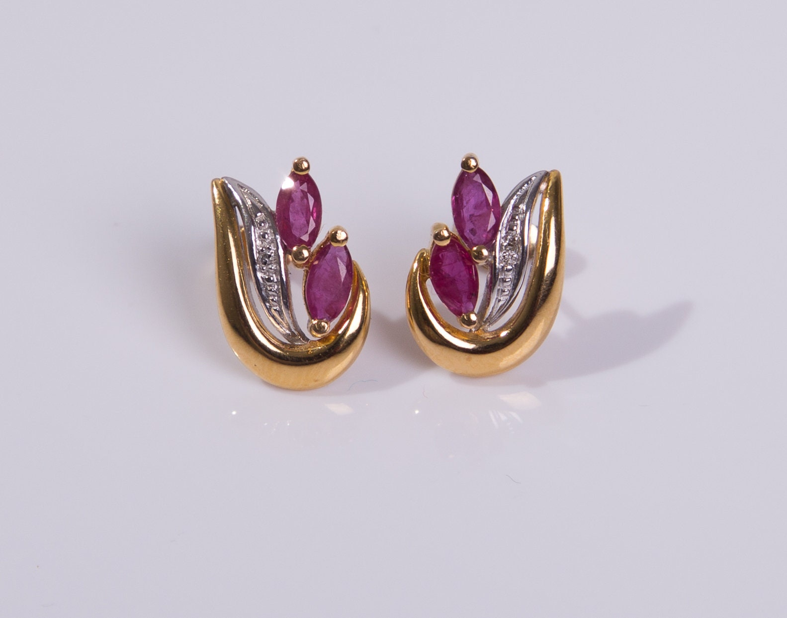 9ct Gold Ruby Earrings / Diamond Studs / Yellow Gold