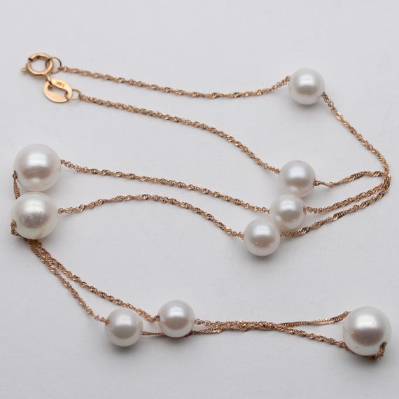 14ct Rose Gold 6mm - 8mm Cultured Pearl Necklace