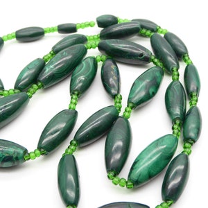 Vintage Natural Malachite & Glass Bead Necklace