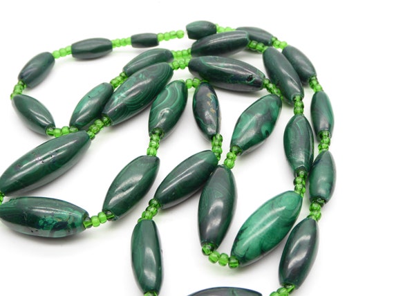 Vintage Natural Malachite & Glass Bead Necklace