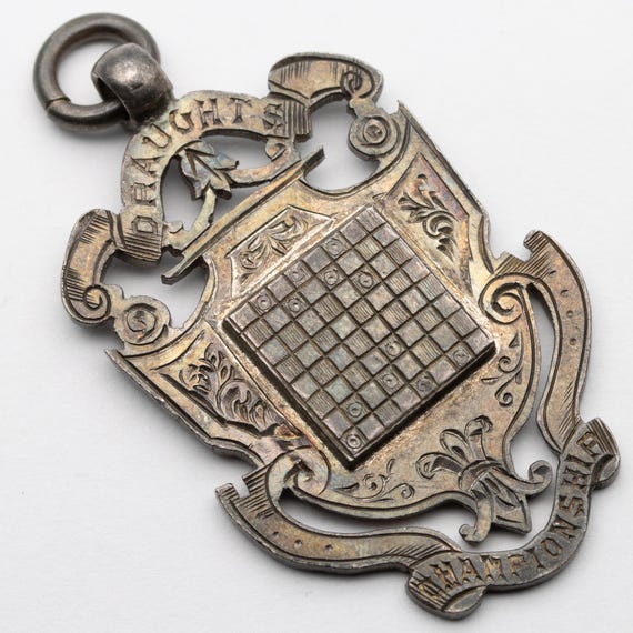 Antique Victorian Draughts Checkers Championships Sterling Silver Medal Fob Pendant