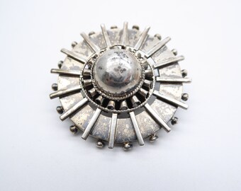 Broche de objetivo estético etrusco de plata de ley victoriano antiguo