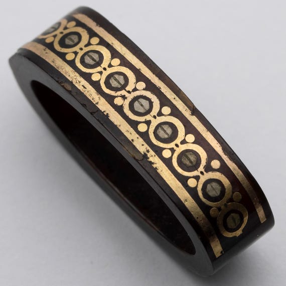 Antique Victorian Pique Work Tortoise Shell Scarf Ring