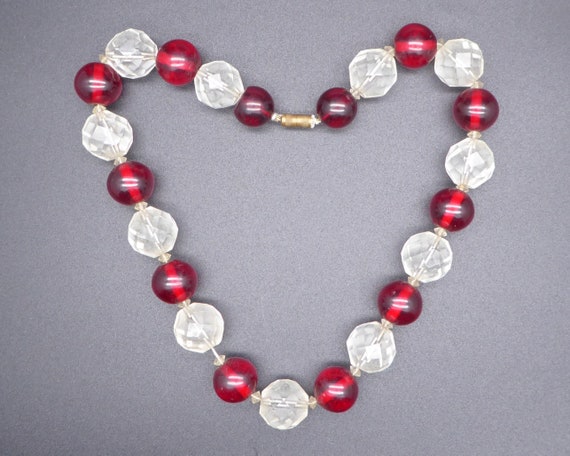 Vintage Art Deco Cherry Amber Bakelite & Crystal Paste Bead Necklace