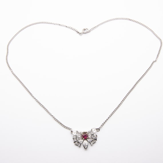 Vintage 18ct White Gold Ruby Diamond Butterfly Pendant Necklace
