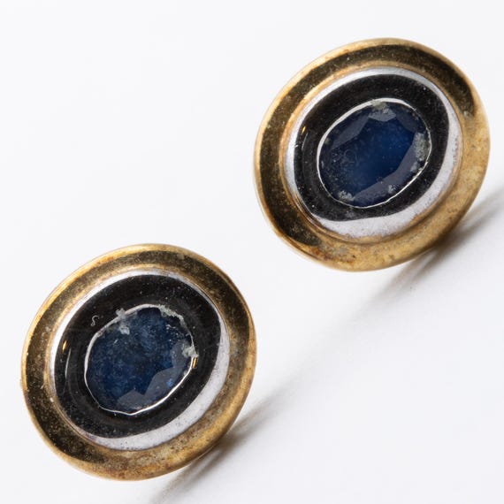 Vintage 9ct Yellow Gold Sapphire Stud Earrings