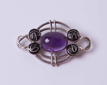 Vintage Scottish Sterling Silver & Amethyst Celtic Brooch