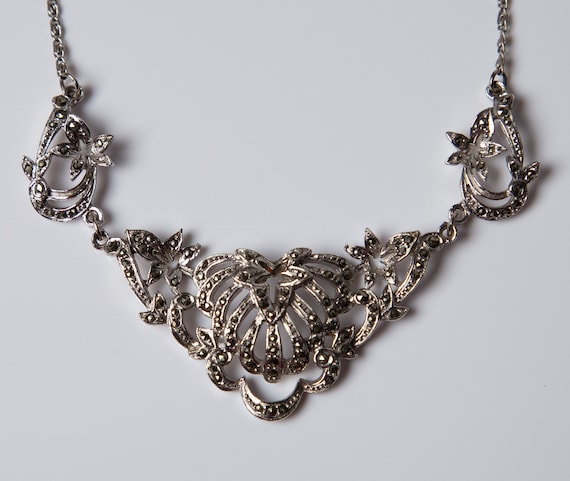 Vintage Retro C1950s Marcasite Collar Scroll Chain Necklace