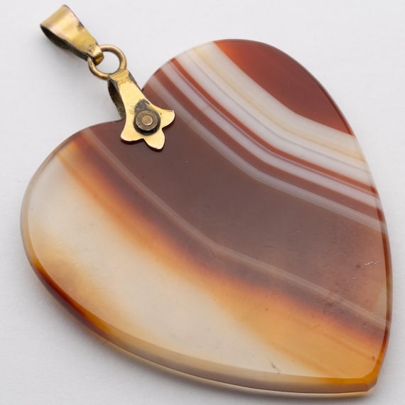 Antique Victorian Carnelian Orange Banded Agate Heart Pendant