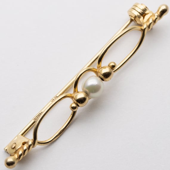 Vintage 1985 9ct Yellow Gold Cultured Pearl Brooch