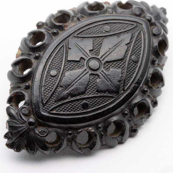 Antique Victorian Pressed Horn Mourning Brooch