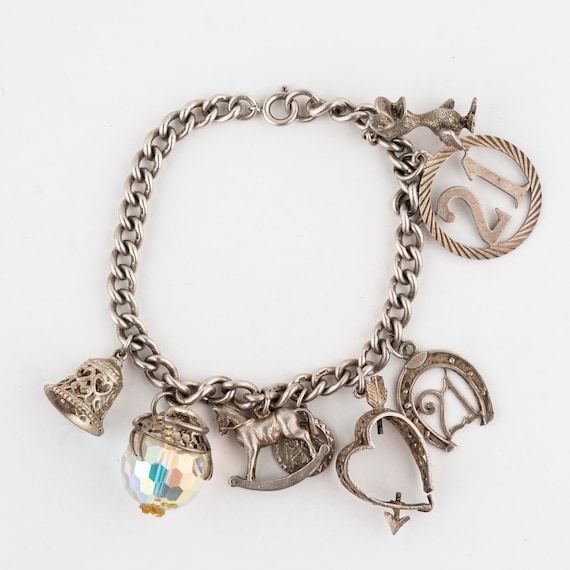 Vintage Sterling Silver Charm Bracelet – 21 Charm, Bell, Duck, Rocking Horse