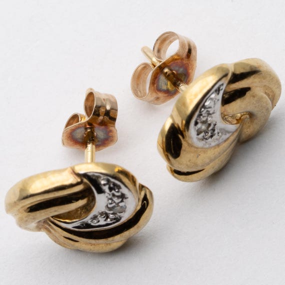 Vintage 9ct Yellow Gold Diamond Stud Earrings