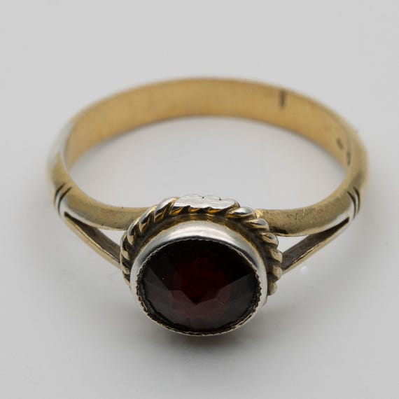 Vintage Czech Silver Gilt Garnet Solitaire Ring – Size L