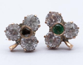 Vintage 9ct Yellow Gold, White Zircon Emerald Shamrock Earrings