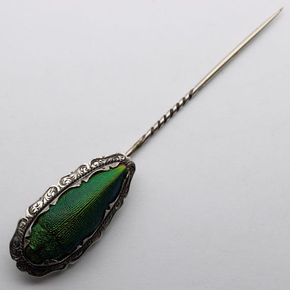 Antique Victorian Silver Scarab Beetle Stick Pin
