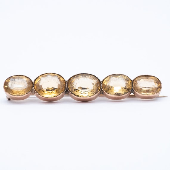 Antique Victorian Rose Gold Natural Citrine 5 Stone Brooch
