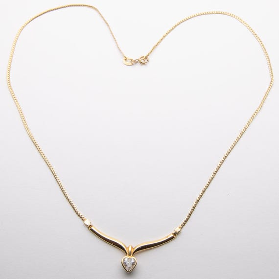 Vintage 9ct Yellow Gold CZ Heart Necklace