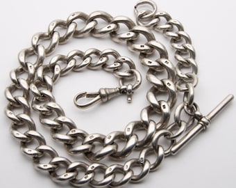 Antique Edwardian Deco WW1 Sterling Silver Single Albert Pocket Watch Chain – 106g
