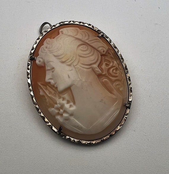 Vintage C1950s Sterling Silver Cameo Pendant Brooch