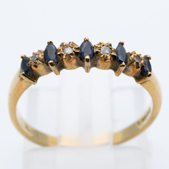 Vintage 18ct Yellow Gold Sapphire & Diamond Half Eternity Ring – Size K 1/2