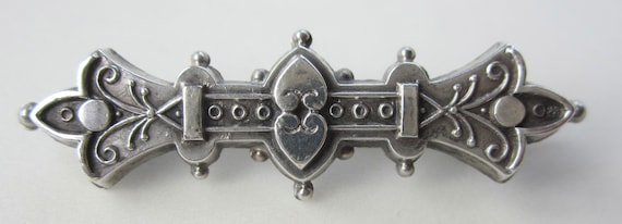 Antique Victorian Etruscan Sterling Silver Love Hearts Sweetheart Brooch