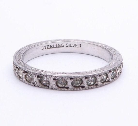 Antique Art Deco Sterling Silver Paste Full Eternity Ring