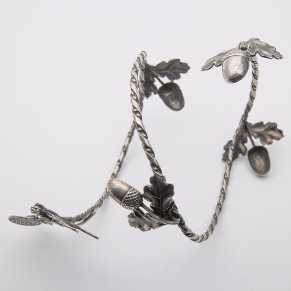 Antique Continental Silver Acorn Dragonfly Bangle